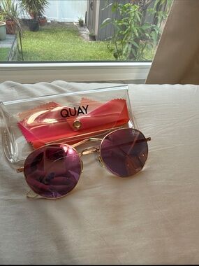 Quay Australia Gold Frame Sunglasses with Pink Mirrored Lenses